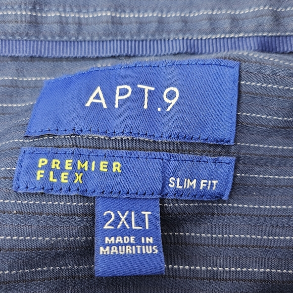 APT 9 Men's Premier Flex Black Dress Shirt Slim Fit 2XL Blue with Black stripe - Picture 3 of 6